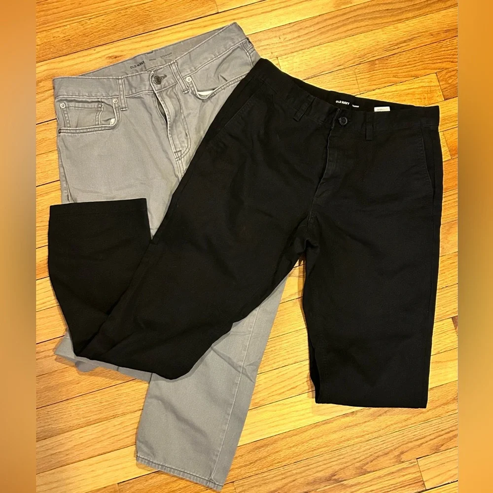 Lot of‎ 2 Boys Old Navy 30x32 Black & Gray Straight Pants 100% Cotton